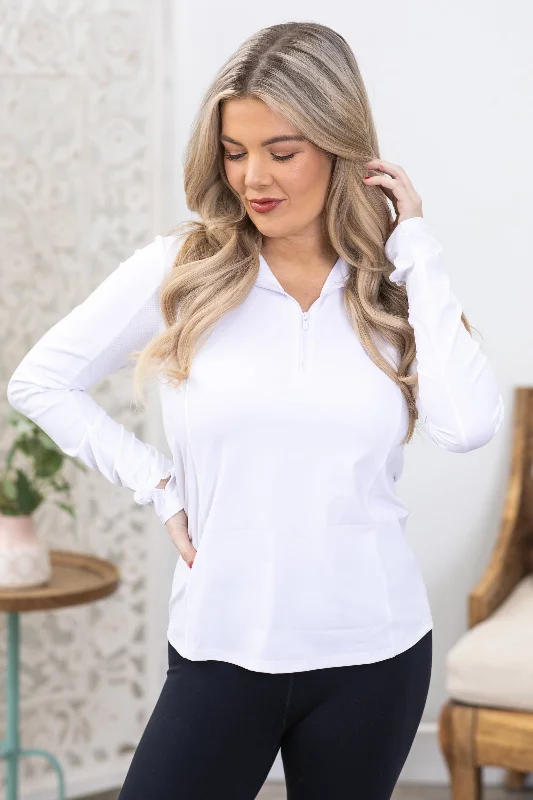 women's tops for those who want to make a fashion statementWhite Mock Neck Half Zip Active Top