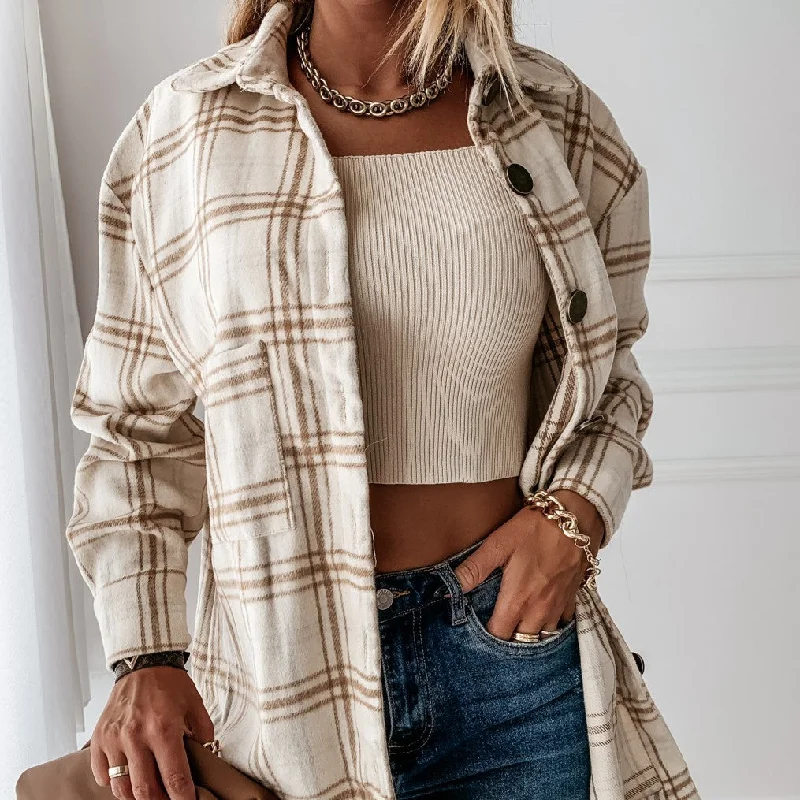 women's tops for picnics in the parkJuliaFashion - 2024 Women Casual Plaid Shirts Turn-down Collar Single Breasted Jackets