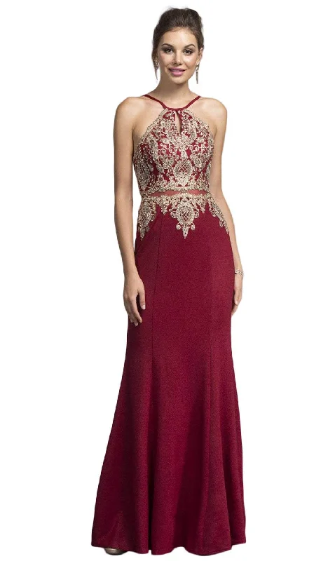 mini prom dressesAspeed Design - Embellished Halter Neck Sheath Prom Dress