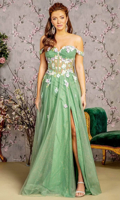 ball gown prom dressesGLS by Gloria GL3227 - Off-Shoulder Floral Embellished Prom Gown