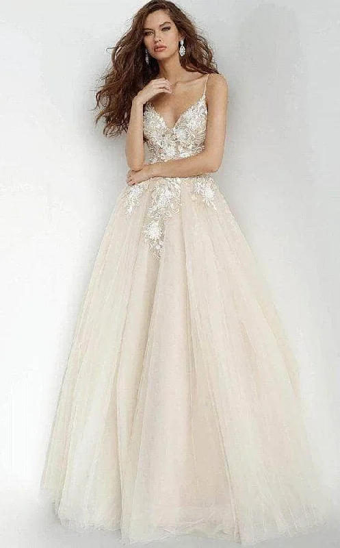 chiffon prom dressesJovani - Embellished V-Neck Prom Ballgown 02758SC - 1 pc Nude In Size 8 Available