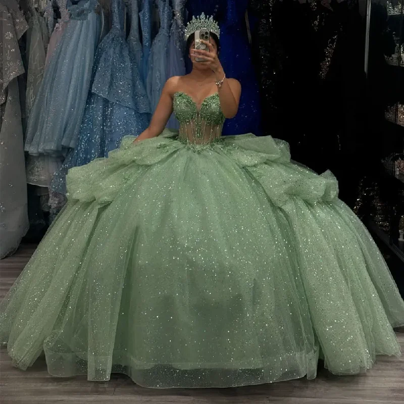 Formal Dress for Bohemian ThemesShiny Green Sweetheart Quinceanera Dress Sweet 16 Ball Gown, MD7931