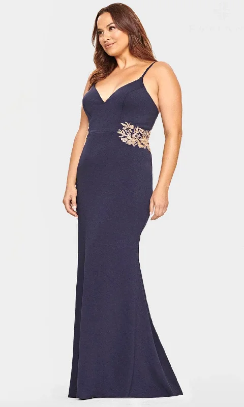 dark prom dressesFaviana 9540 - Gilded Applique V-Neck Prom Dress