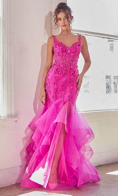 geometric print prom dressesCinderella Divine CD331 - Sleeveless with 3D Floral Appliqué Prom Dress