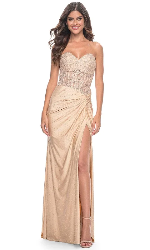 vintage prom dressesLa Femme 32301 - Embroidered Corset Strapless Prom Dress