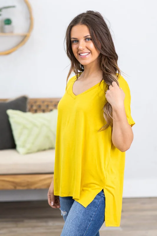 silk women's topsMustard V-Neck Dolman Sleeve Top