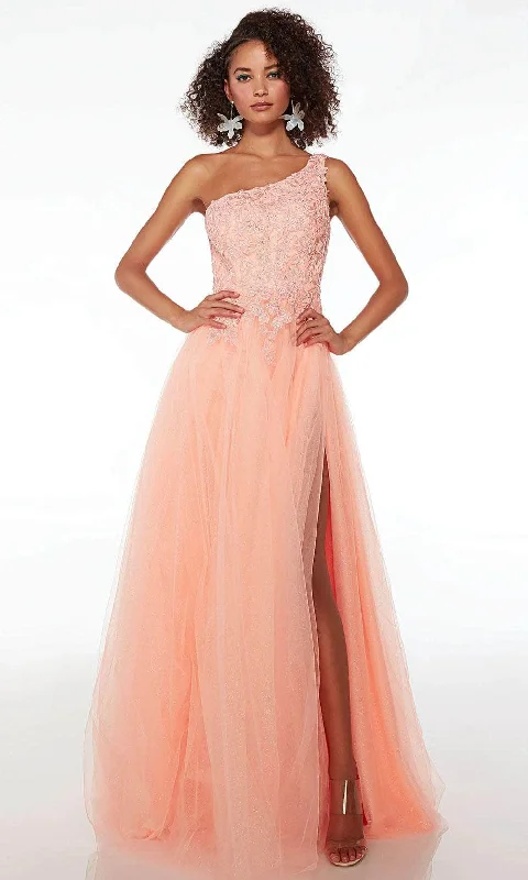 prom dresses with illusion panelsAlyce Paris 61624 - Lace Appliqued Asymmetric Prom Gown