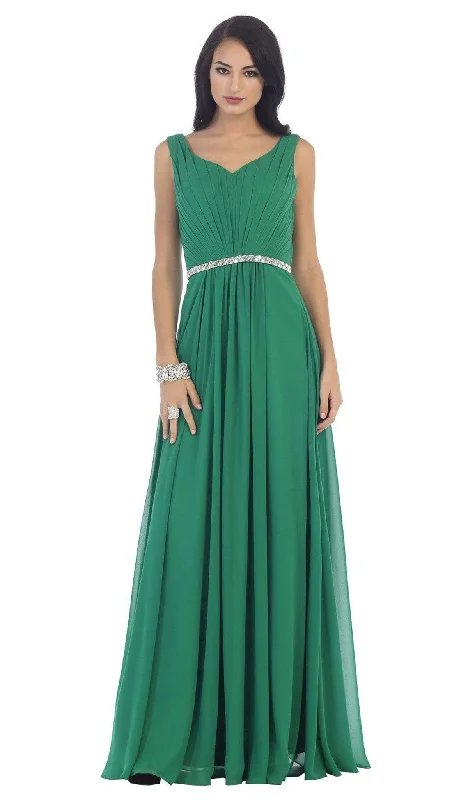 fitted prom dressesMay Queen - Jeweled V-Neck Chiffon A-Line Prom Dress