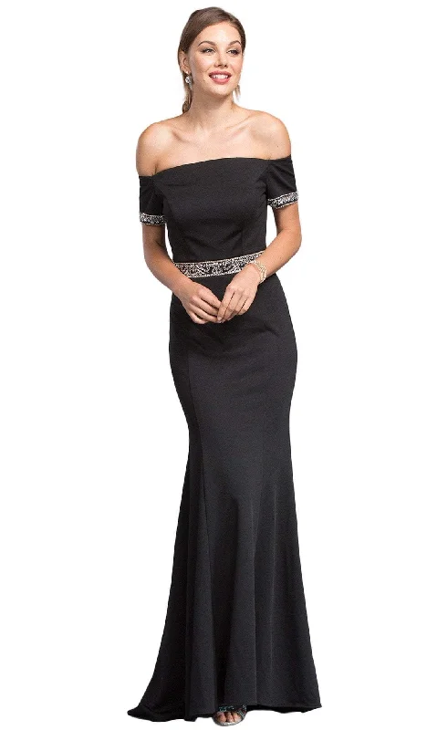 short prom dressesAspeed Design - Embellished Off-Shoulder Fitted Prom Dress