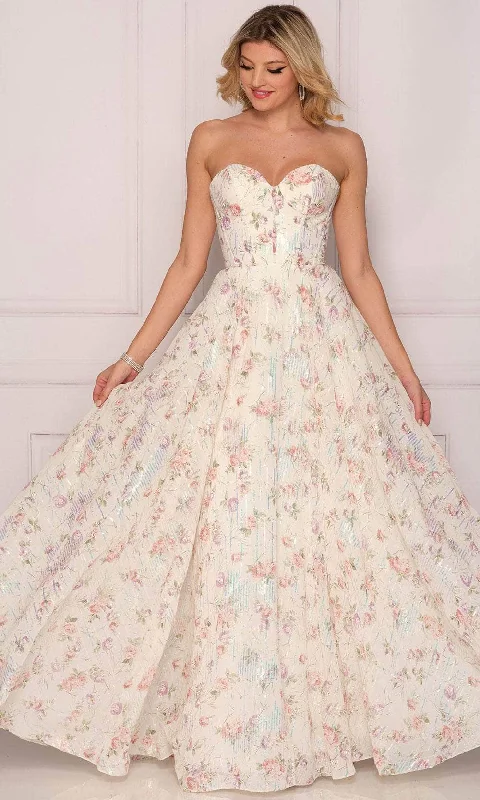 budget-friendly prom dressesDave & Johnny A10391 - Strapless Floral Printed Prom Dress