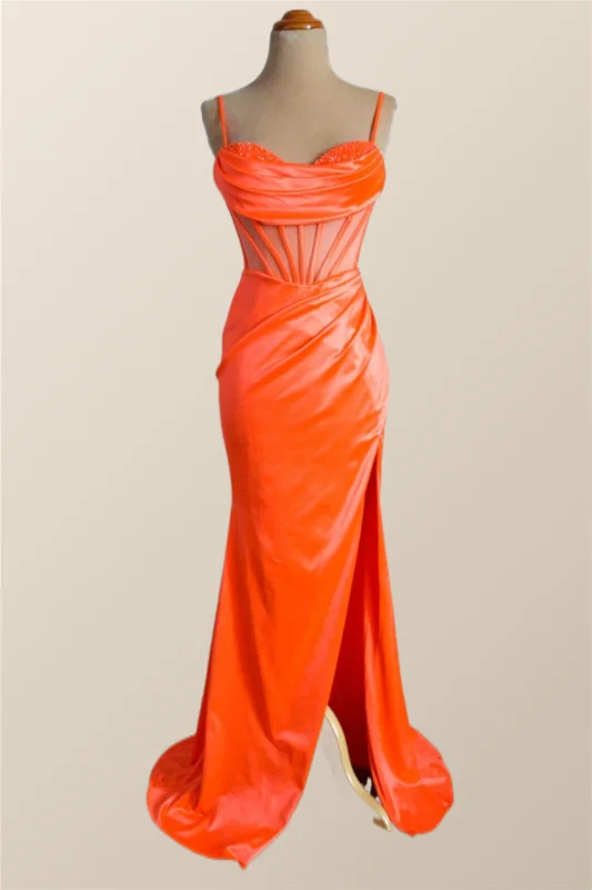 Formal Dress for Awards CeremoniesOrange Spaghetti Straps Mermaid Long Formal Dress