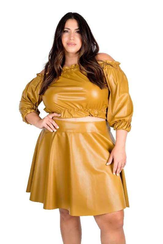 chic women's tops for everyday wearThe Sandy Faux Leather Crop Top in Butterscotch