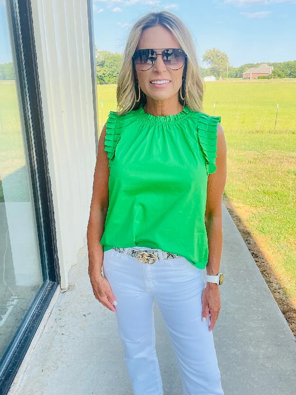 women's tops with beading accentsGOOD TIMES TOP- GREEN--SUMMER  SALE ****FINAL SALE ****