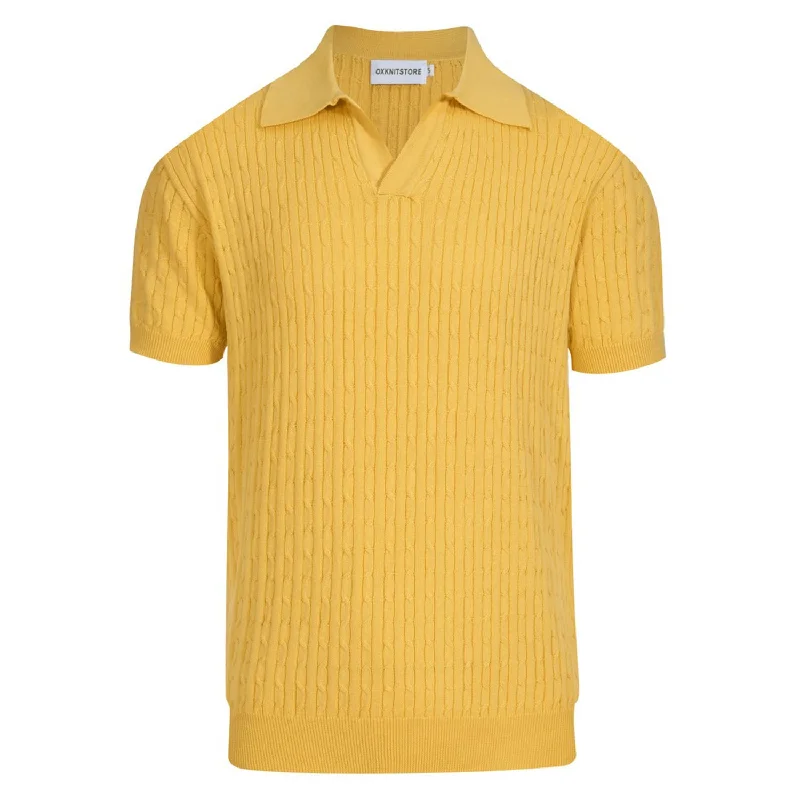 women's tops for those who want to elevate their everyday wear with chic and elegant piecesMen's Yellow Polo Knit Short Sleeve Top