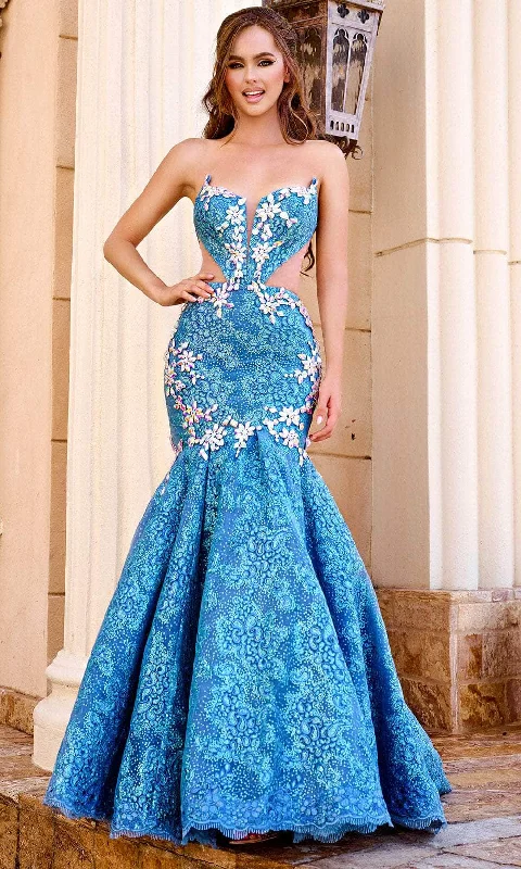 prom dresses with beaded accentsPortia and Scarlett PS24089 - Illusion Cutout Mermaid Prom Gown